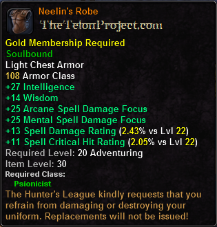In-game tooltip for Neelin's Robe