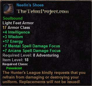 In-game tooltip for Neelin's Shoes