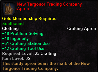 In-game tooltip for New Targonor Trading Company Apron