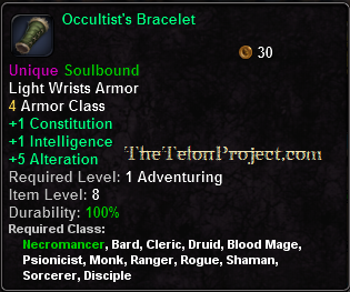 In-game tooltip for Occultist's Bracelet