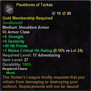 In-game tooltip for Pauldrons of Tarkas