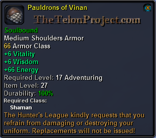 In-game tooltip for Pauldrons of Vinan