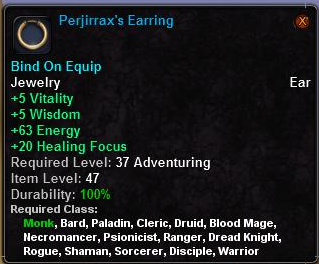 In-game tooltip for Perjirrax's Earring