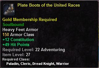 In-game tooltip for Plate Boots of the United Races