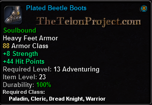 In-game tooltip for Plated Beetle Boots