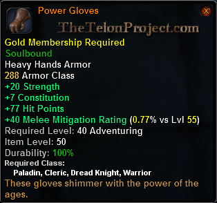 In-game tooltip for Power Gloves