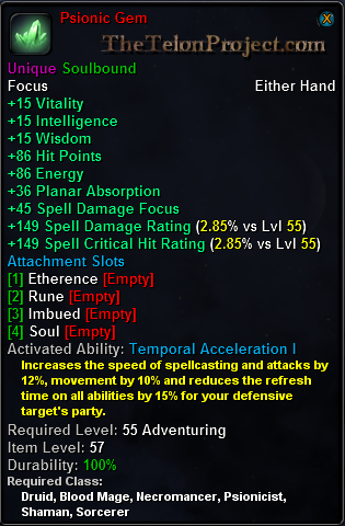 In-game tooltip for Psionic Gem
