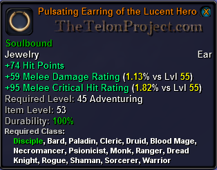In-game tooltip for Pulsating Earring of the Lucent Hero