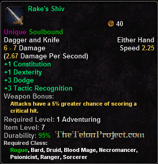 In-game tooltip for Rake's Shiv