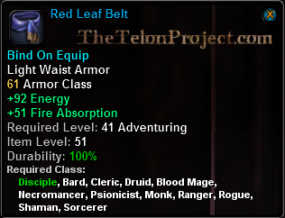 In-game tooltip for Red Leaf Belt