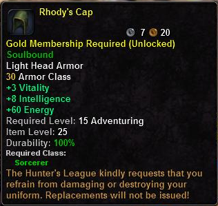 In-game tooltip for Rhody's Cap