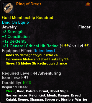 In-game tooltip for Ring of Dregs