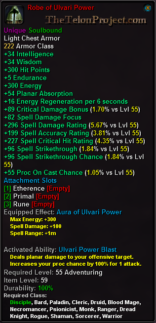 In-game tooltip for Robe of Ulvari Power