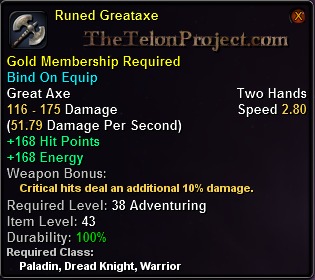In-game tooltip for Runed Greataxe