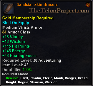 In-game tooltip for Sandstar Skin Bracers