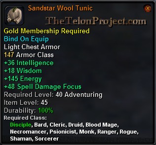 In-game tooltip for Sandstar Wool Tunic