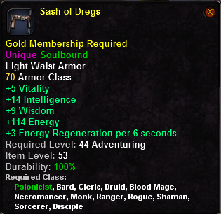 In-game tooltip for Sash of Dregs