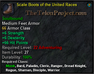 In-game tooltip for Scale Boots of the United Races