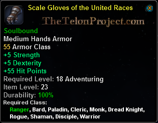 In-game tooltip for Scale Gloves of the United Races