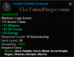 In-game tooltip for Scaled Veshka Greaves