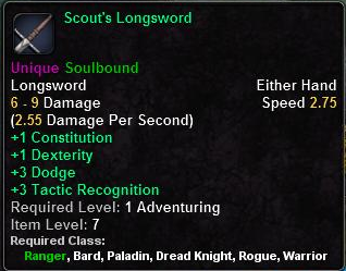 In-game tooltip for Scout's Longsword
