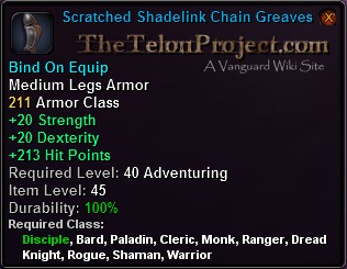 In-game tooltip for Scratched Shadelink Chain Greaves