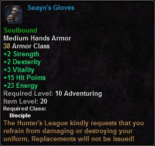 In-game tooltip for Seayn's Gloves