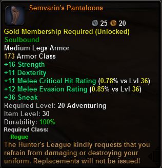 In-game tooltip for Semvarin's Pantaloons