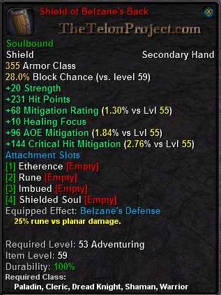 In-game tooltip for Shield of Belzane's Back