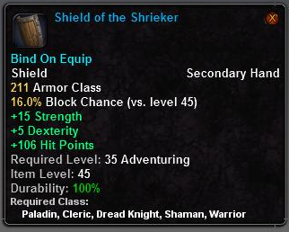 In-game tooltip for Shield of the Shrieker
