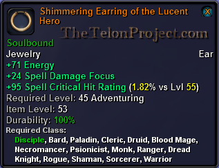 In-game tooltip for Shimmering Earring of the Lucent Hero