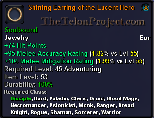 In-game tooltip for Shining Earring of the Lucent Hero
