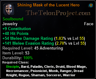 In-game tooltip for Shining Mask of the Lucent Hero