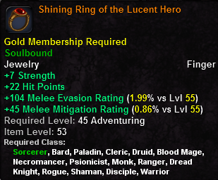 In-game tooltip for Shining Ring of the Lucent Hero