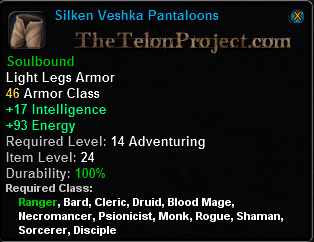 In-game tooltip for Silken Veshka Pantaloons