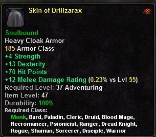 In-game tooltip for Skin of Drillzarax