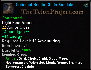 In-game tooltip for Softened Beetle Chitin Sandals