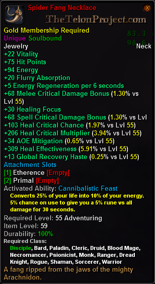 In-game tooltip for Spider Fang Necklace