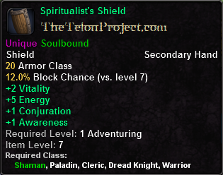 In-game tooltip for Spiritualist's Shield