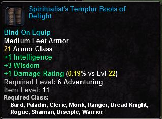 In-game tooltip for Spiritualist's Templar Boots of Delight
