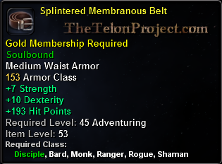 In-game tooltip for Splintered Membranous Belt
