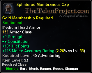 In-game tooltip for Splintered Membranous Cap