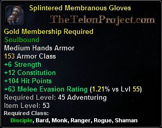 In-game tooltip for Splintered Membranous Gloves