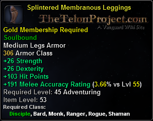 In-game tooltip for Splintered Membranous Leggings