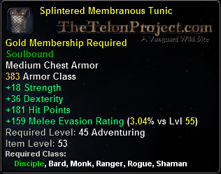 In-game tooltip for Splintered Membranous Tunic