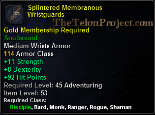In-game tooltip for Splintered Membranous Wristguards