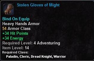 In-game tooltip for Stolen Gloves of Might