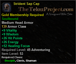 In-game tooltip for Strident Sap Cap