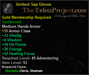 In-game tooltip for Strident Sap Gloves