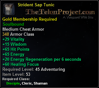 In-game tooltip for Strident Sap Tunic